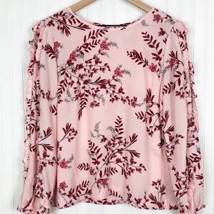 Liz Claiborne Pink Blouse with Red Floral Print